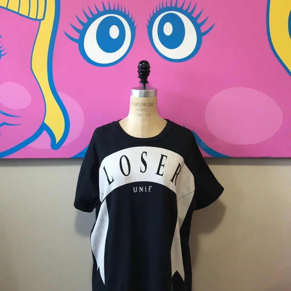 UNIF Black White LOSER T-Shirt Cotton Men's
